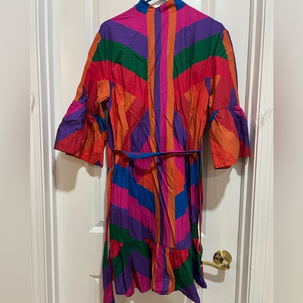 Farm Rio Amanda Stripes Colorful Striped Mini Tiered Ruffle Button Front Dress - Picture 4 of 6